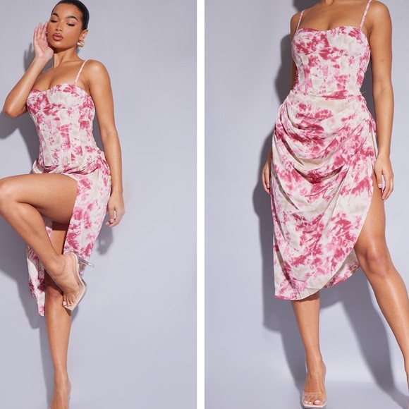 Pretty Little Thing Ruched Skirt & Corset Top SET - Picture 1 of 6